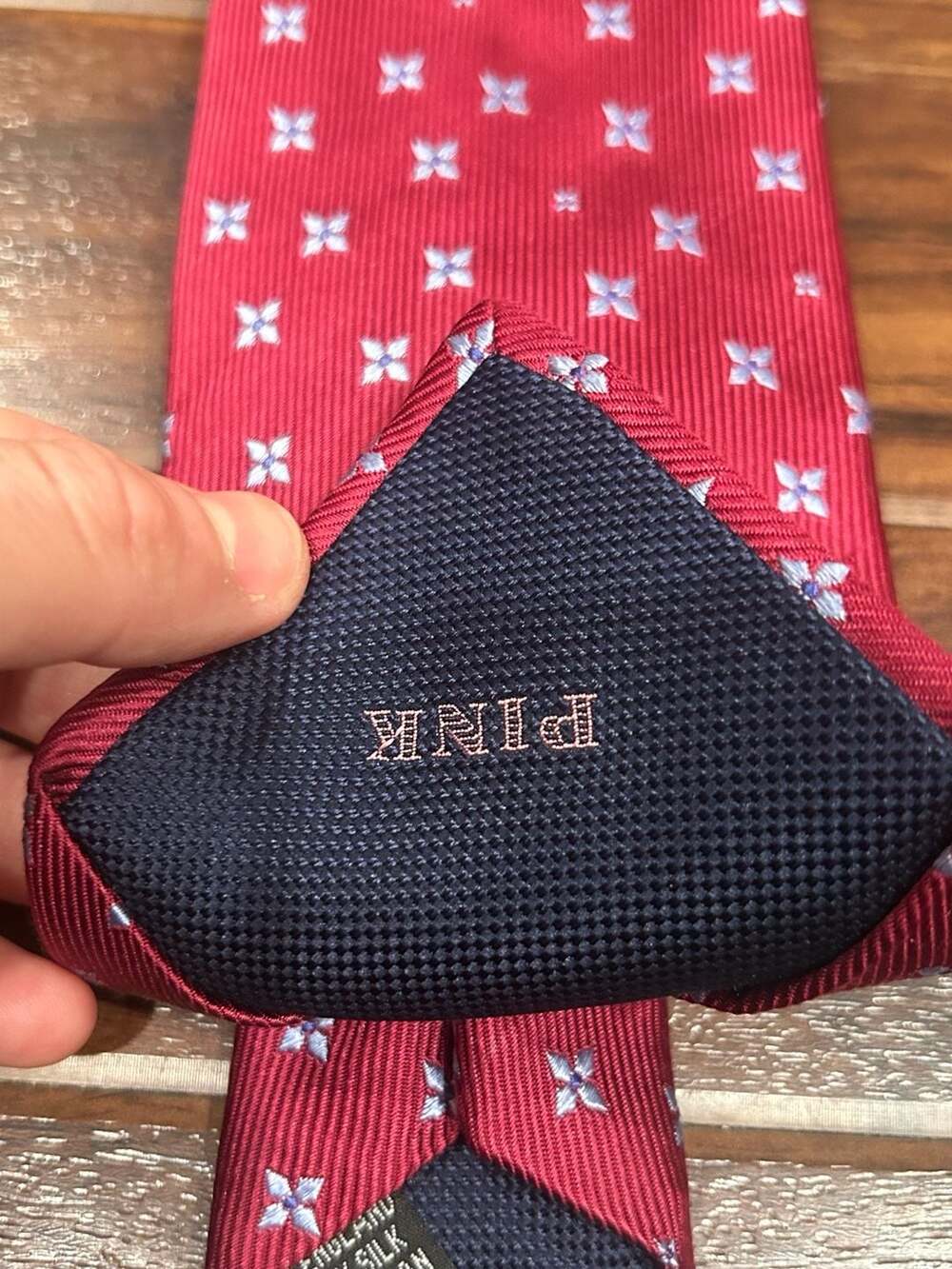 PINK Thomas Pink Men's Red Silk Tie w Blue Floral Motif luxury English country - Picture 3 of 10